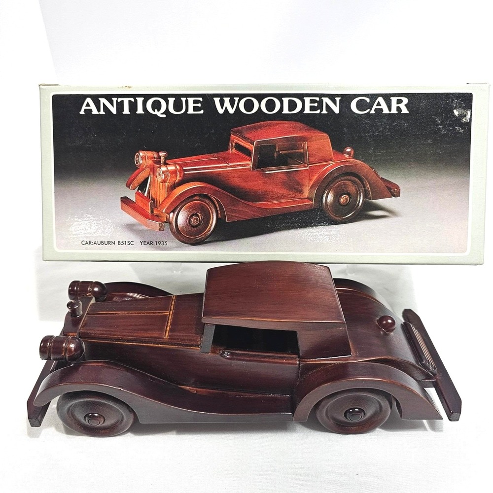 Vintage Antique Wooden Car Auburn 851SC 1935 Model Handcrafted Kmart Taiwan Box